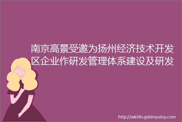 南京高景受邀为扬州经济技术开发区企业作研发管理体系建设及研发费用归集专题培训